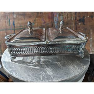 Vintage Sheffield Silver Co. Silverplate Dual Serving Dish Pineapple Fire King!